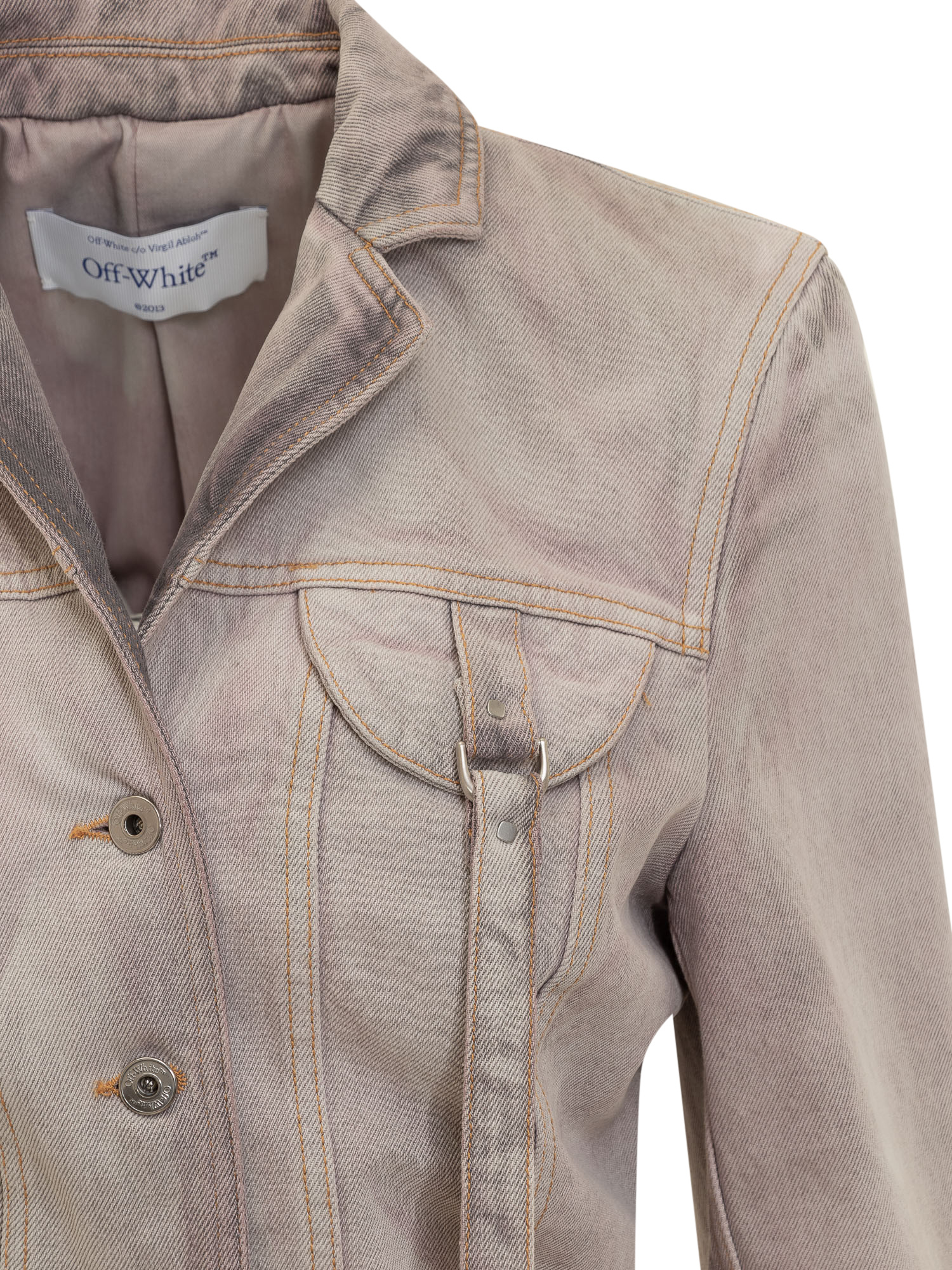 Off-white Cropped Fit Laudry Cargo Denim Jacket In Nude