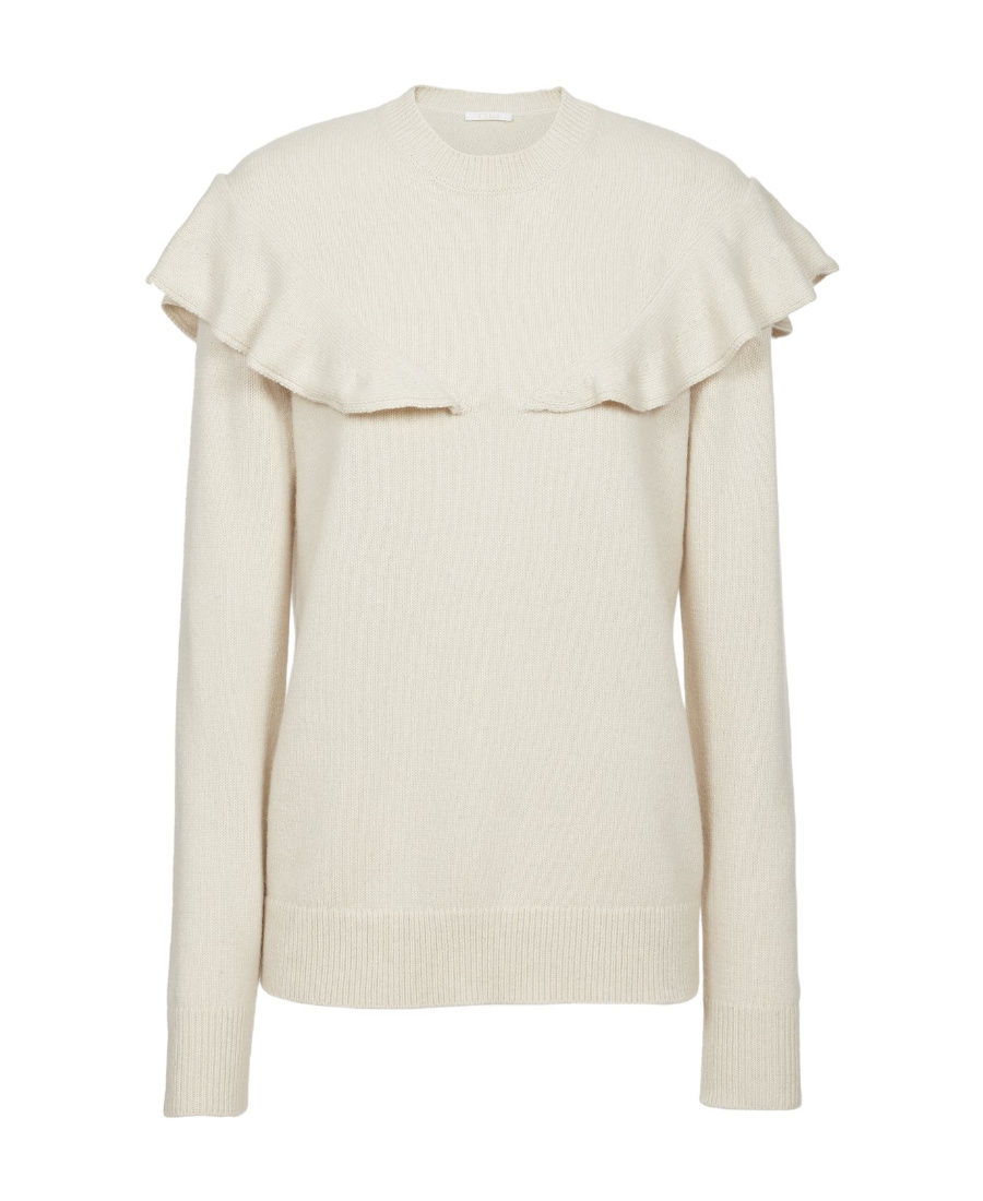 CHLOÉ CASHMERE SWEATER WITH LOTUS LEAF EDGE 