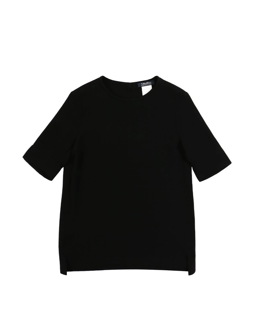 Max Mara Italian Crew Neck Ribbed Short Sleeve Top In Black