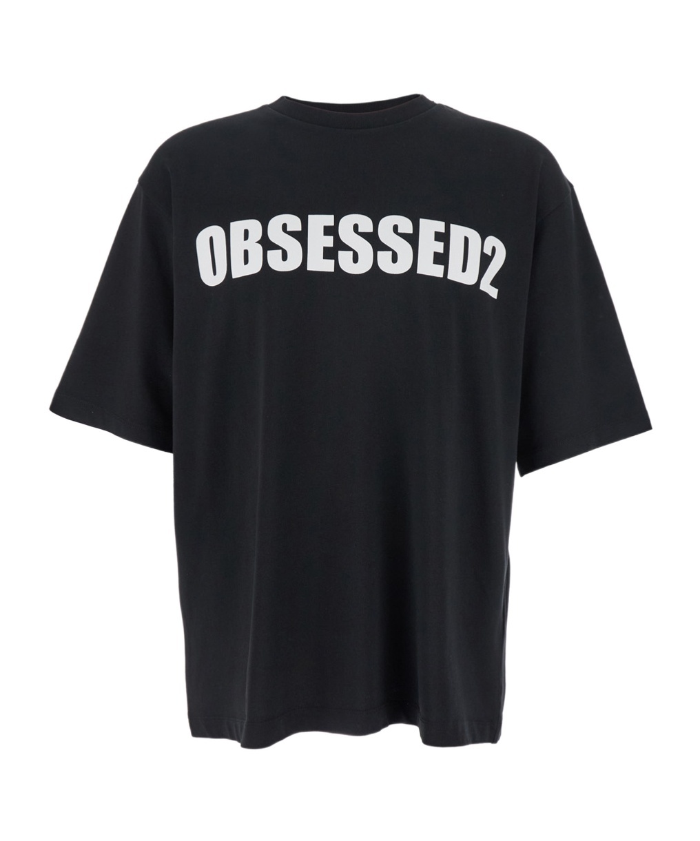 Dsquared2 Black Crewneck T-shirt With Maxi Logo Lettering On The Front In Black