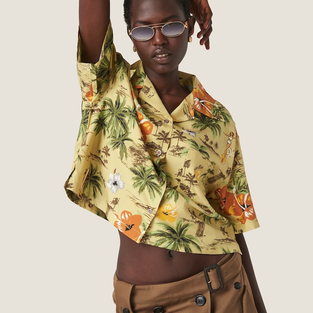 Miu Miu Graphic-print Silk Shirt In Green