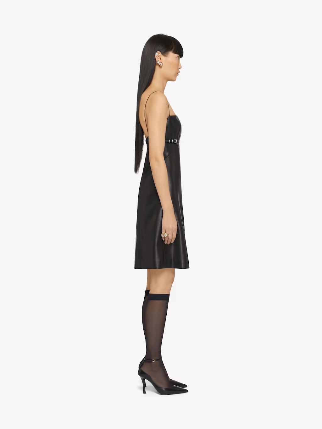 Givenchy Leather Sleeveless Belted Mini Dress In Black
