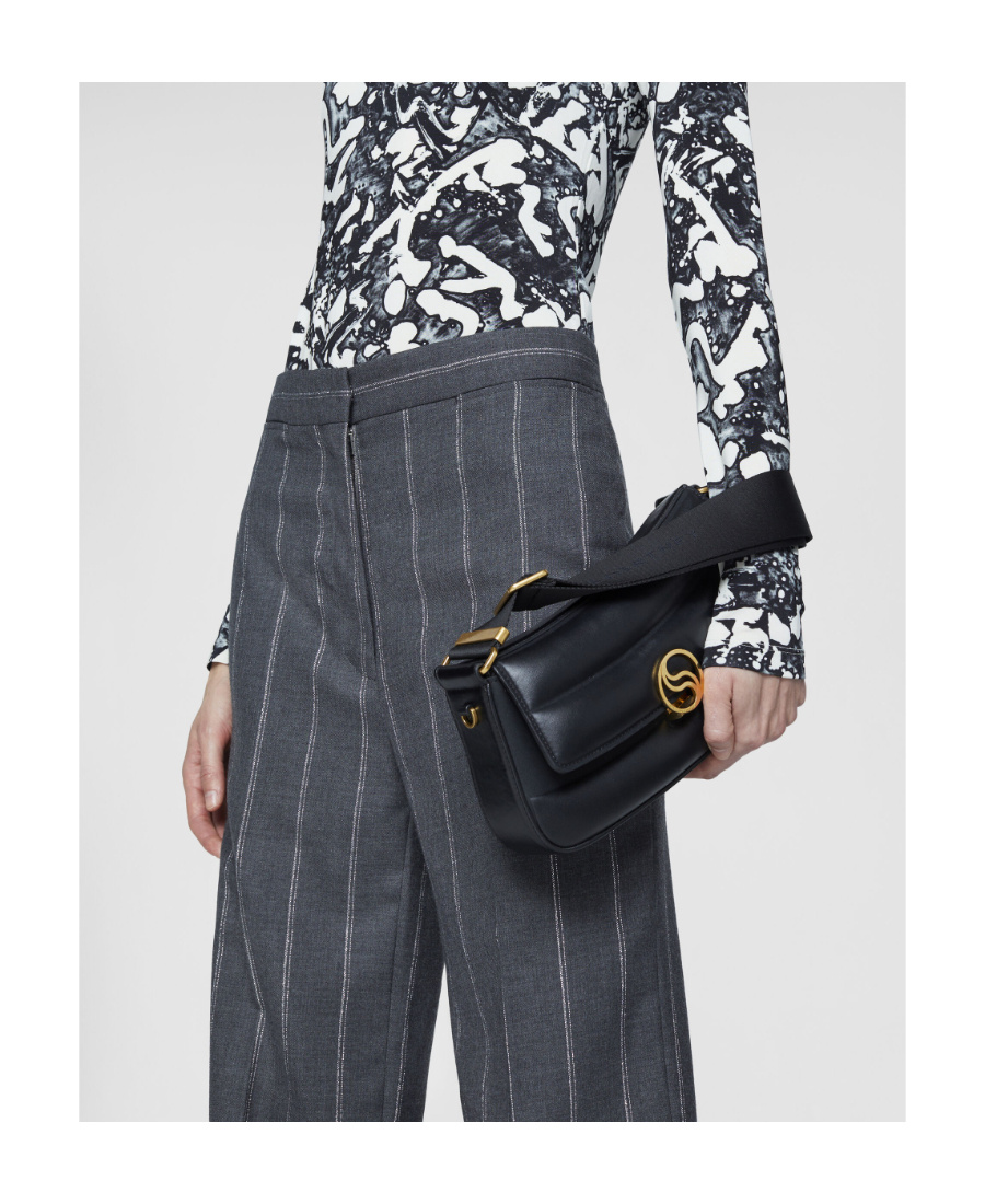 Stella Mccartney S-wave Logo Plaque Foldover Shoulder Bag In Black