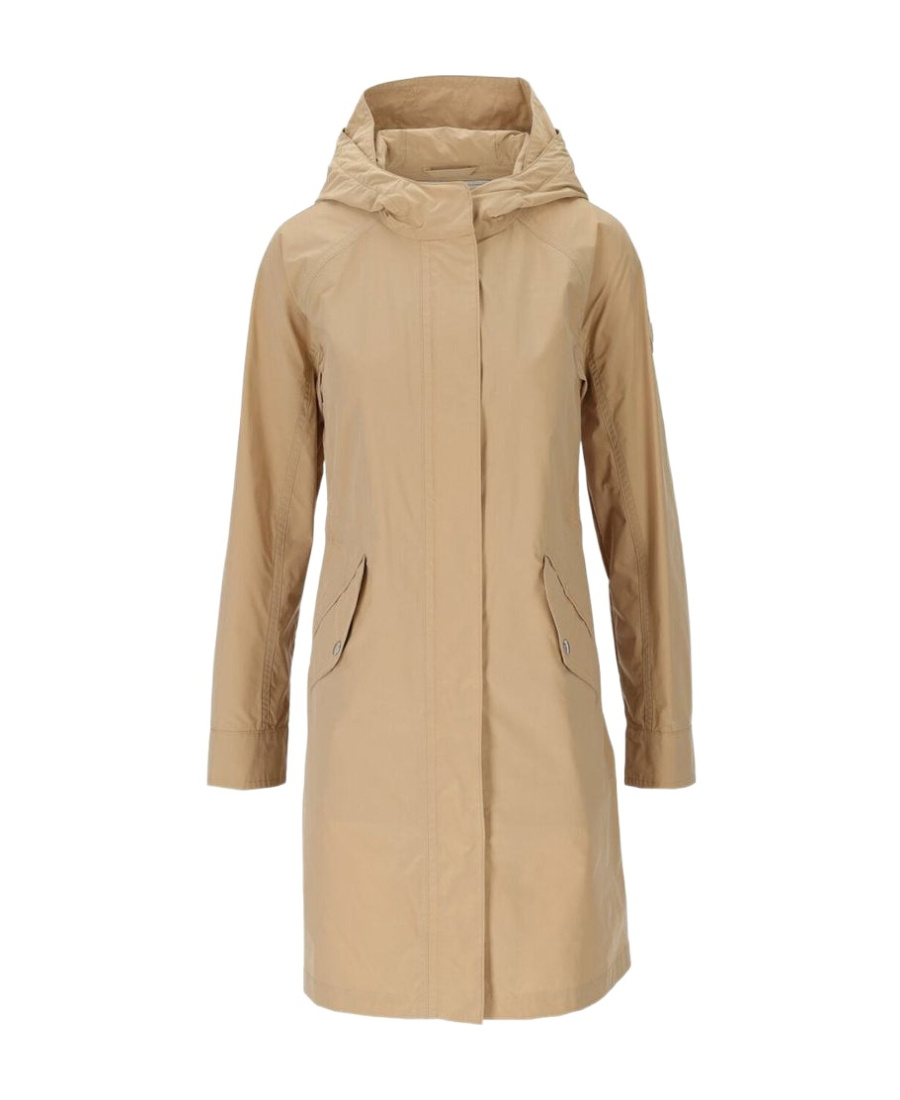 Woolrich Logo Hooded Coat In Nude
