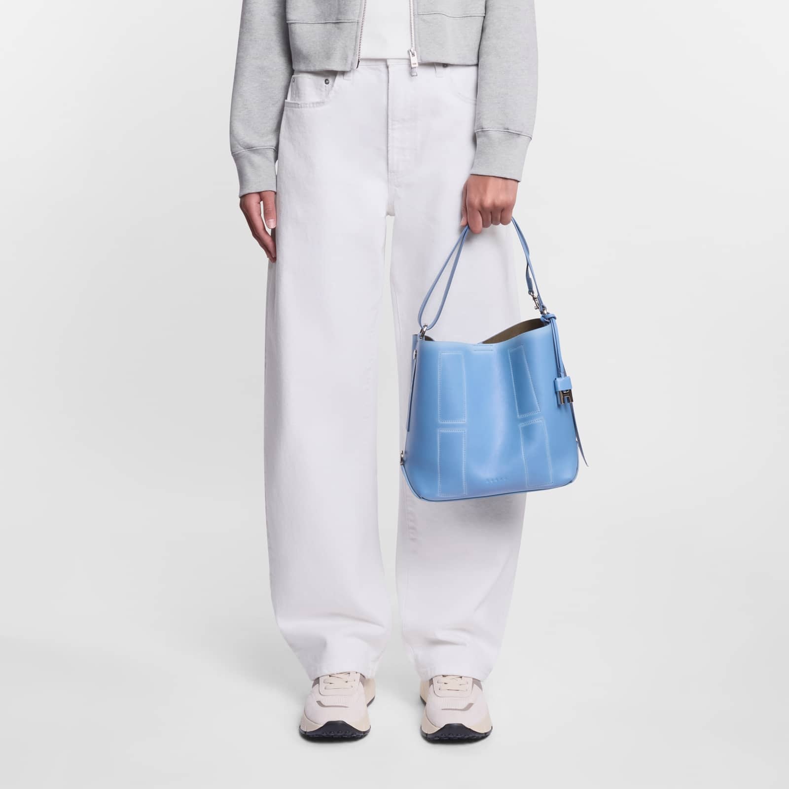 Hogan Cognac Blue Calf Leather Shoulder Bag In Light Blue