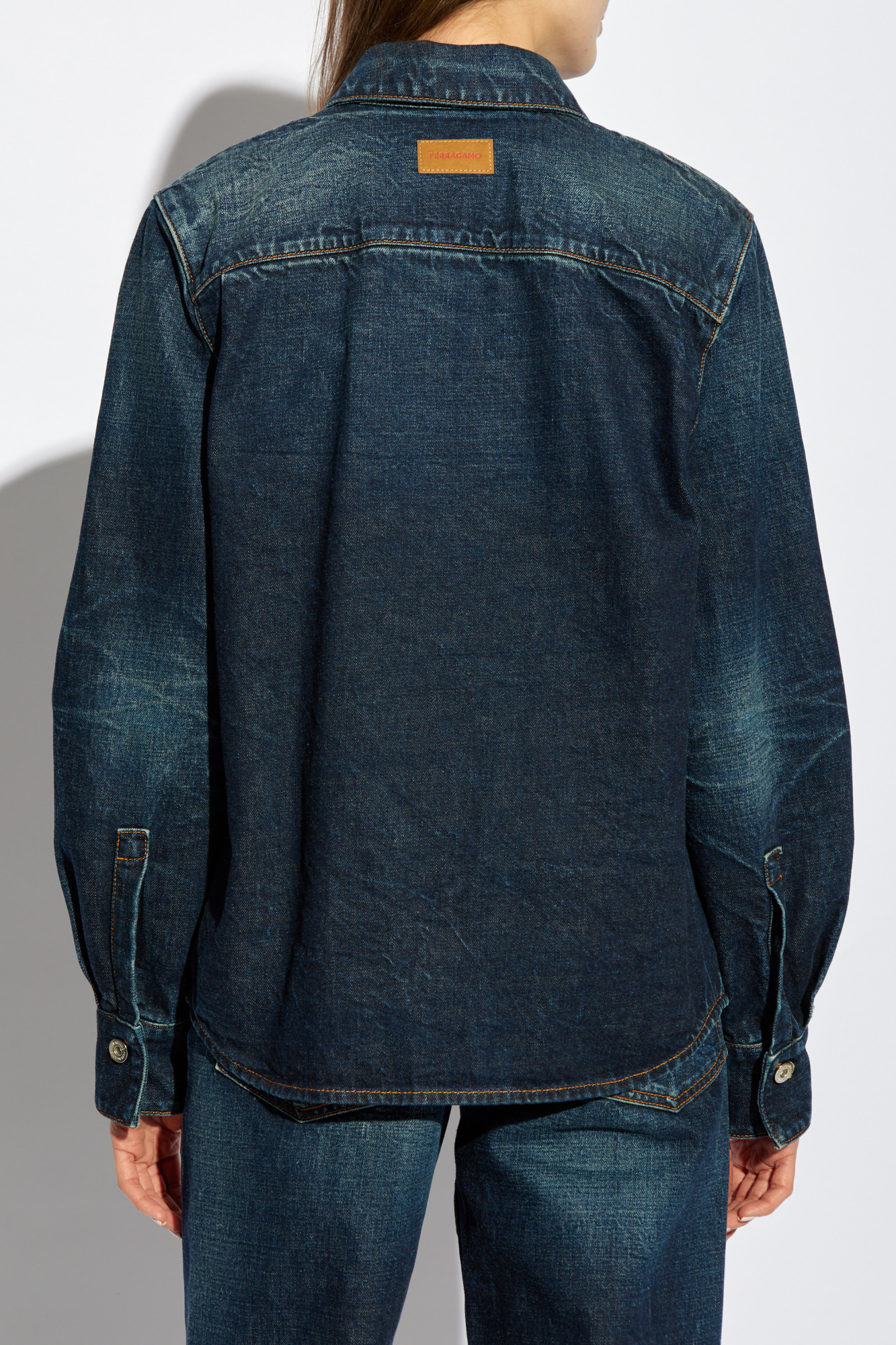 Ferragamo Logo Denim Shirt In Black