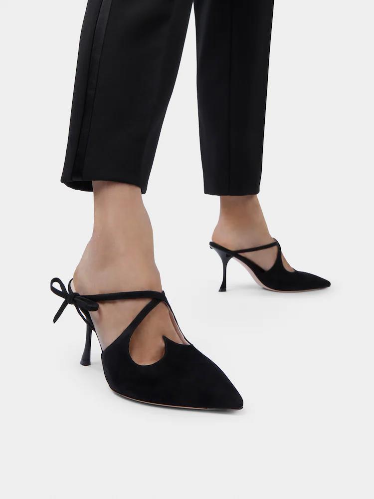 ROGER VIVIER I LOVE VIVIER BOW STRING MULES IN SUEDE