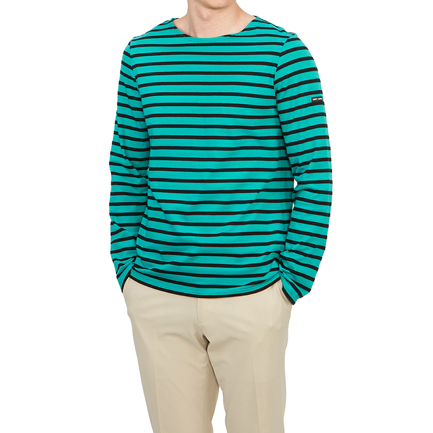 Saint James Striped Graphic T-shirt In Green