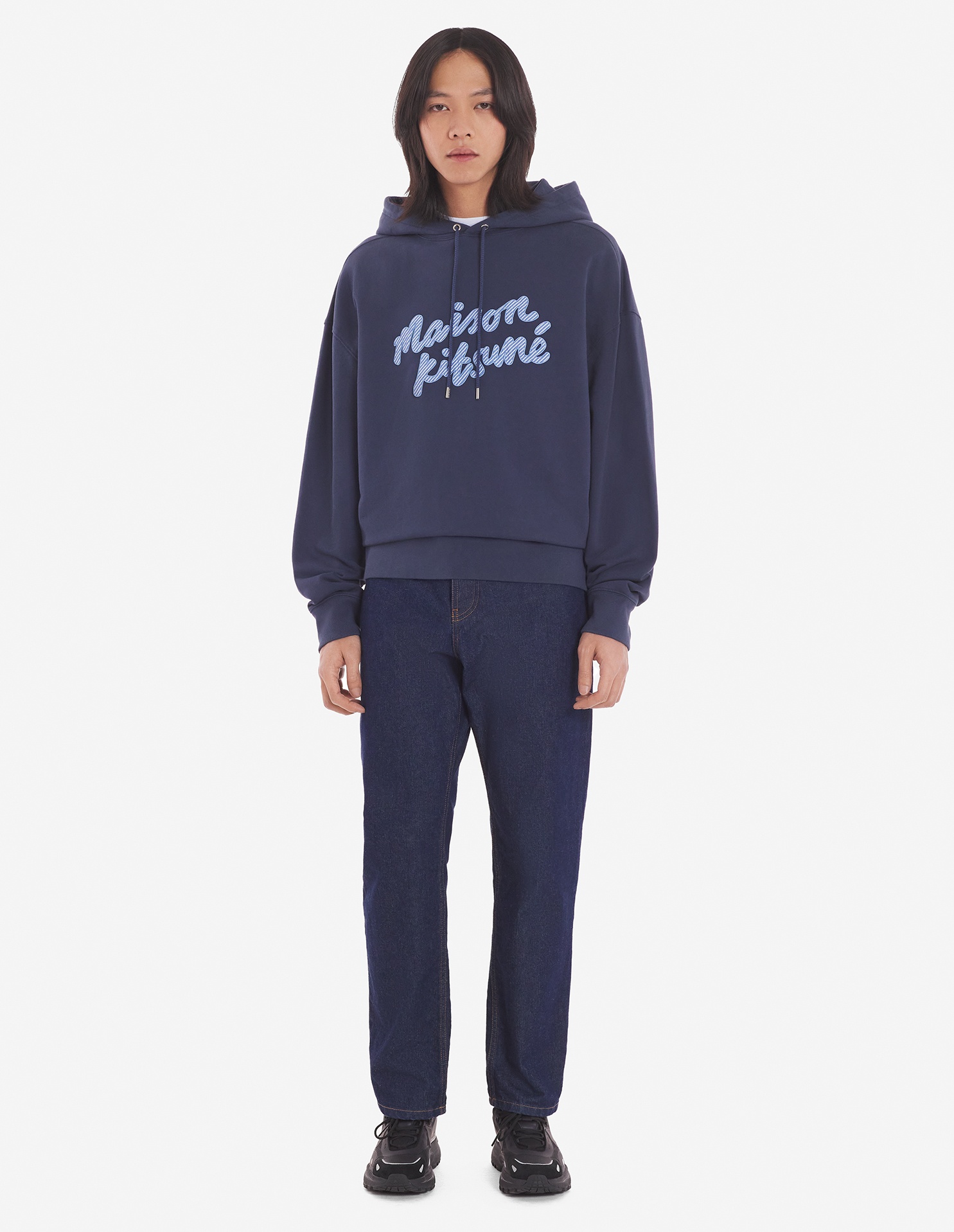 Maison Kitsuné Maison Kitsune Handwriting Oversize Hoodie In Blue