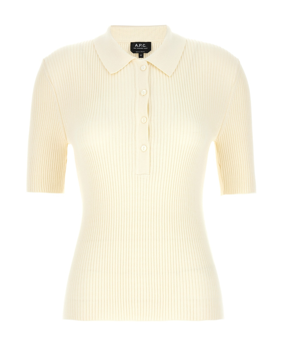 Apc A.p.c. Fitted White Polo Shirt With Classic Collar In Neutral