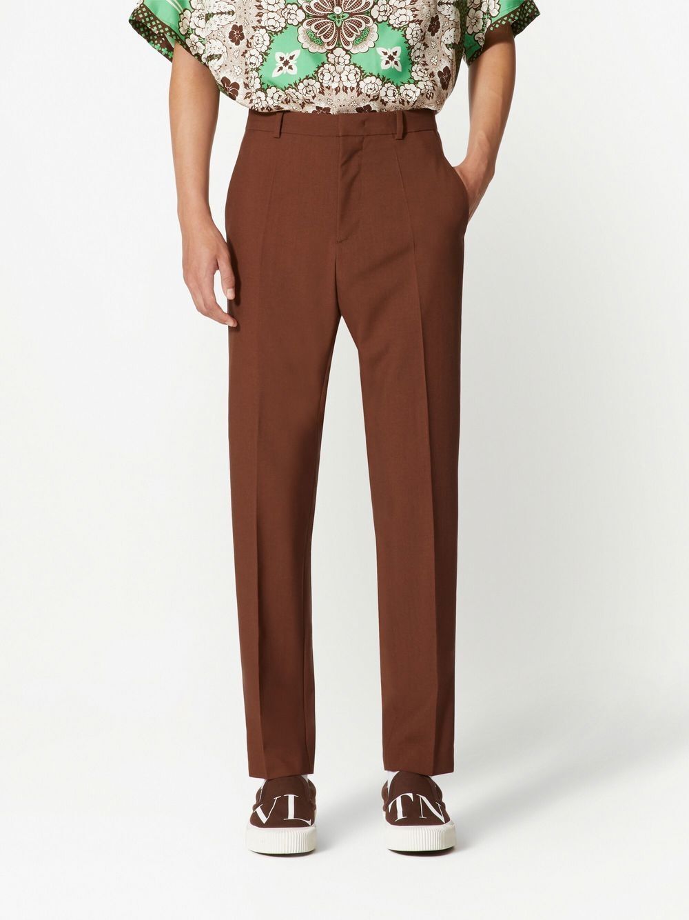 Valentino Side-stripe Straight Leg Trousers In Brown