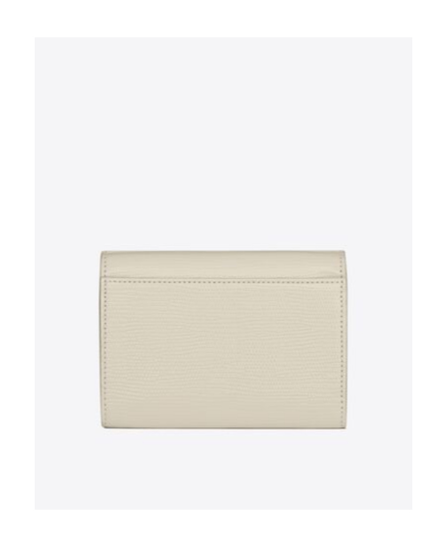 Saint Laurent Cassandre  Small Envelope Wallet In Lizard-embossed Leather In White