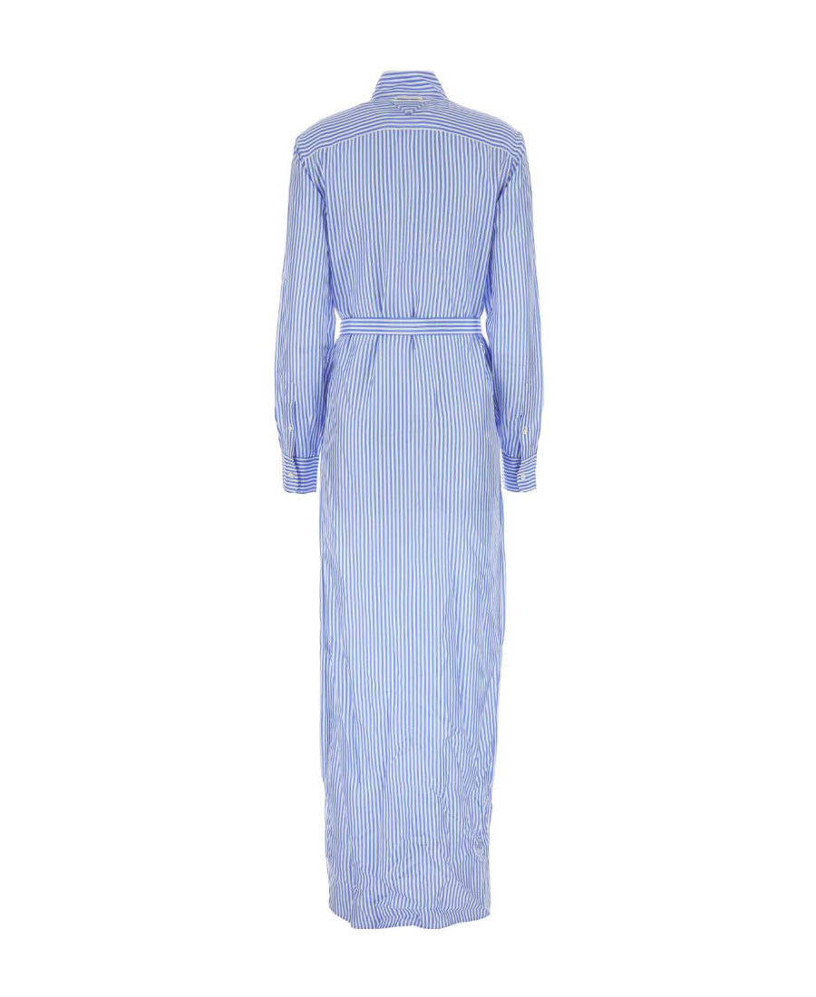 Prada Lapel Long-sleeved Shirt Dress In Light Blue