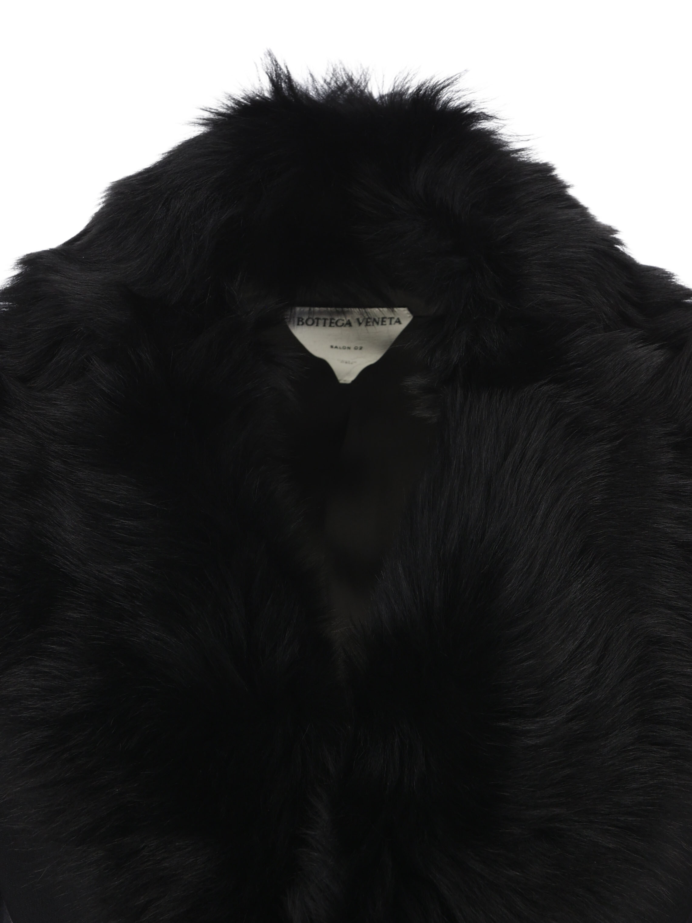 Bottega Veneta Shearling-trim Double-breasted Coat In Black