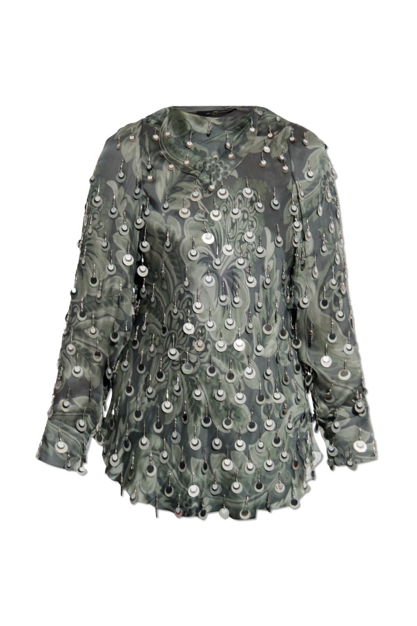 Etro Embellished Floral Blouse In Green