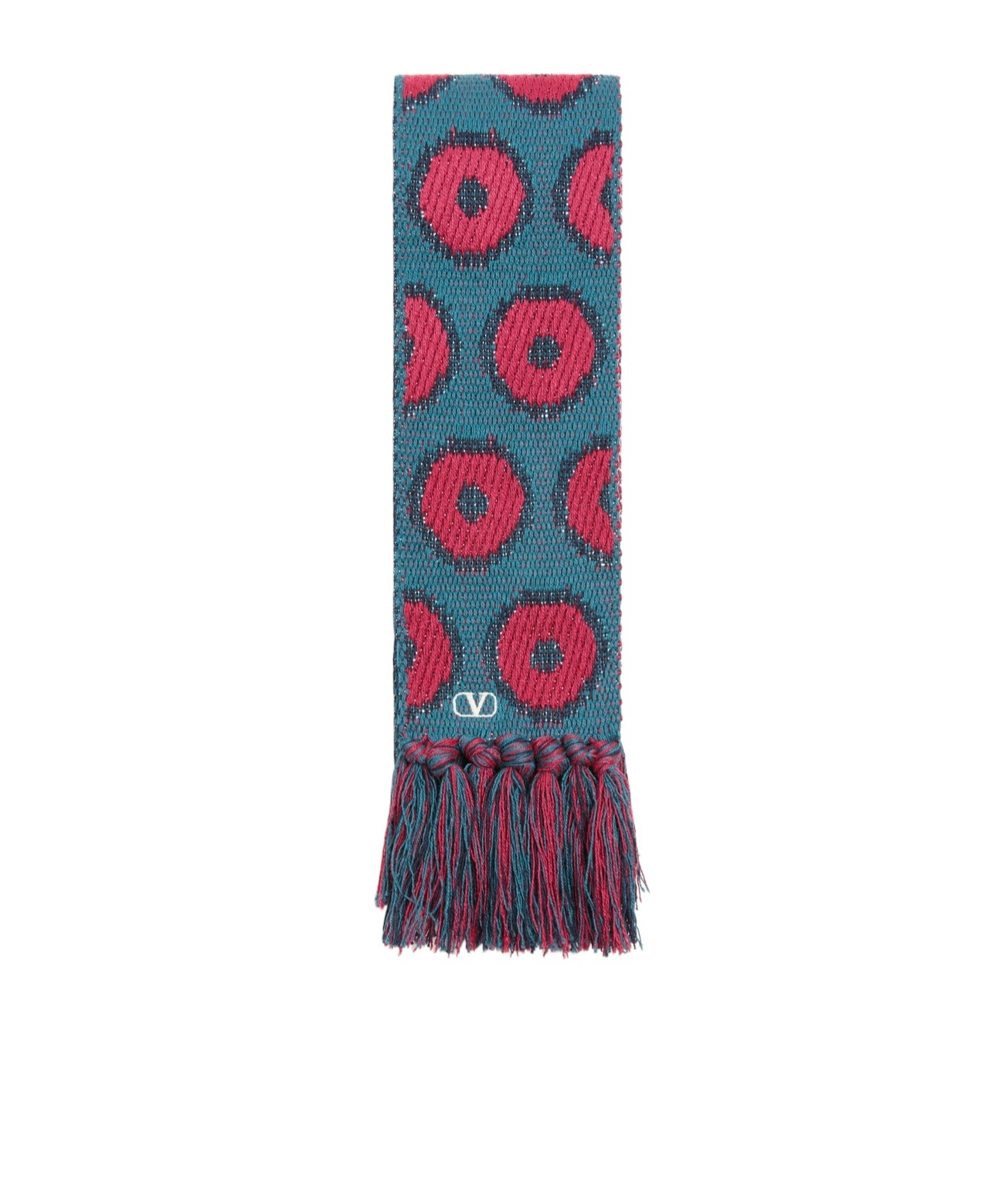 Valentino Antibes Cotton Scarf With Fringe In Blue