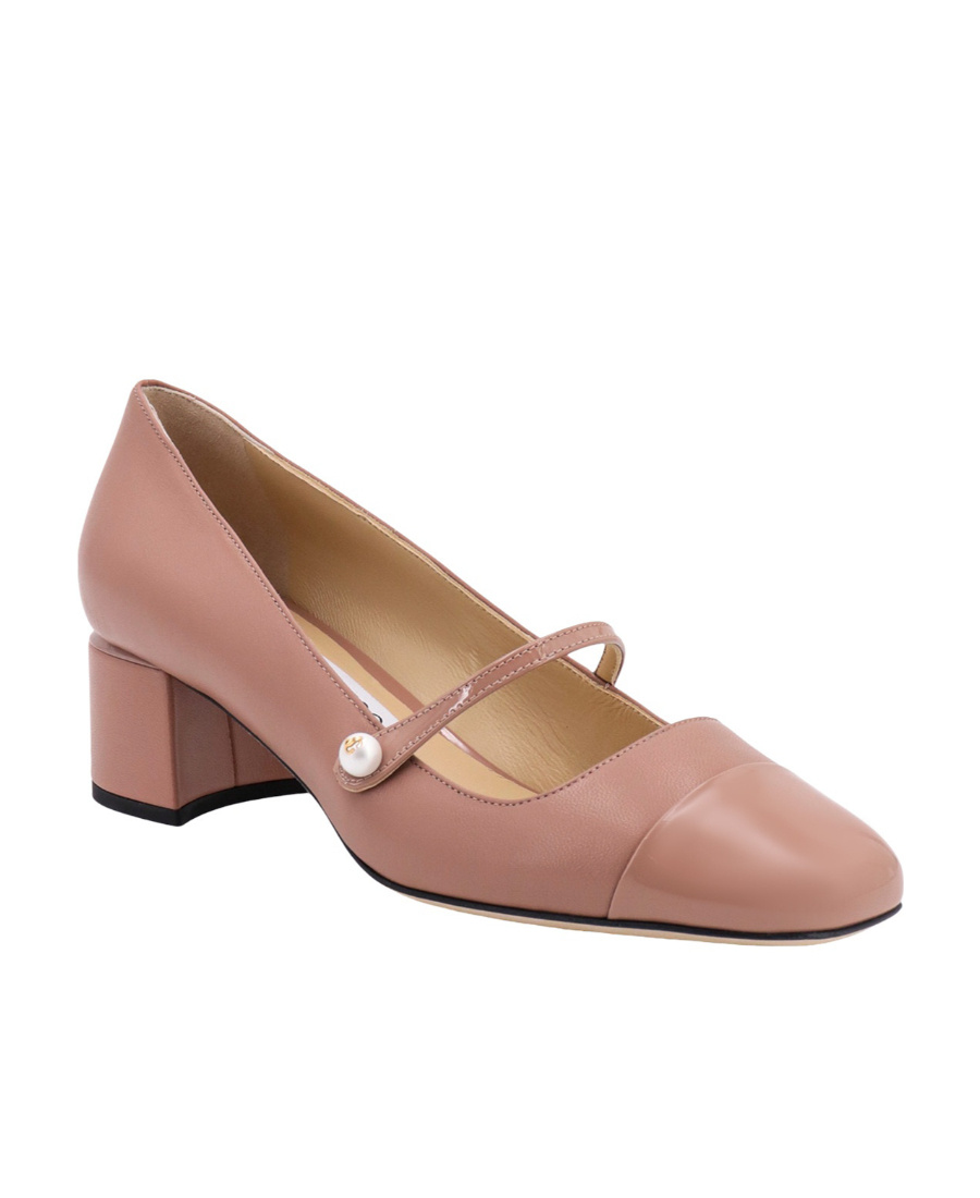 Jimmy Choo Pearl Block Heel Square Toe Ballerina Shoes In Pink