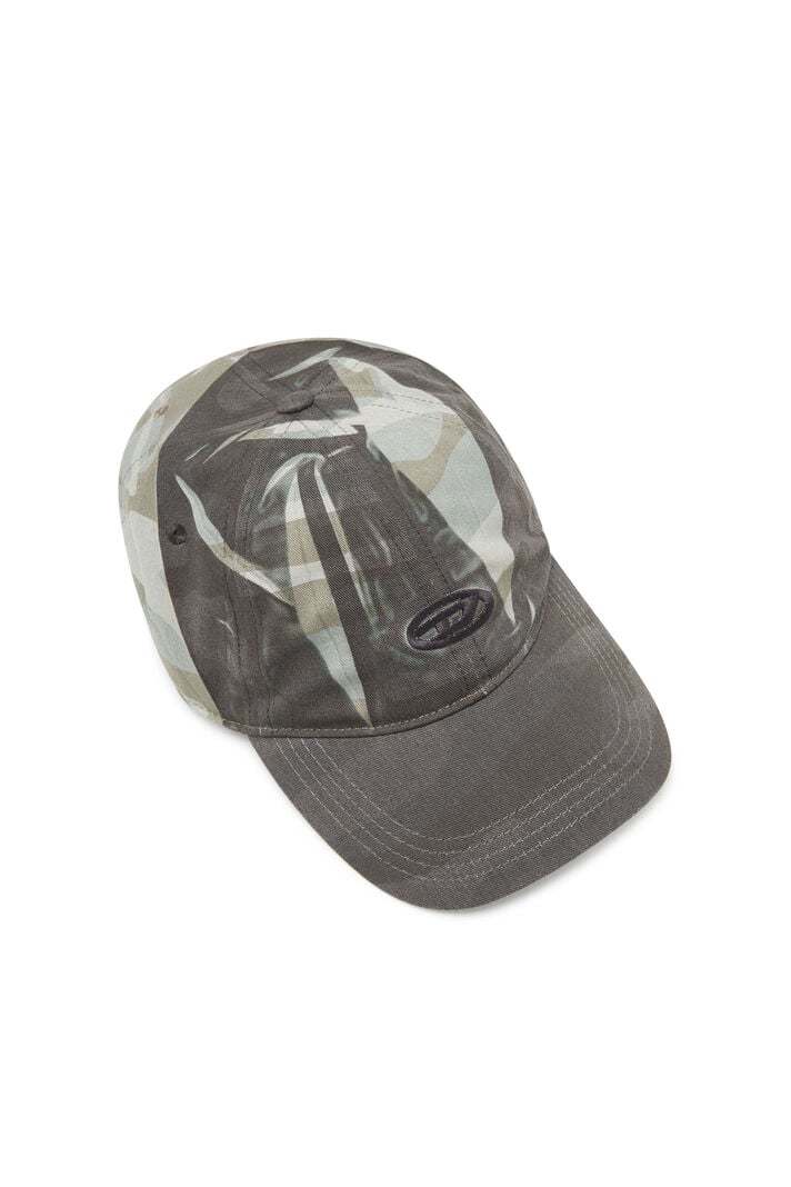 Diesel Creased Print Camouflage Baseball Cap In Gray/green