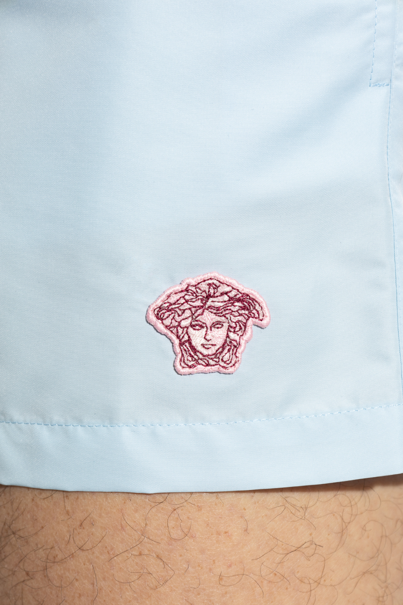 Versace Blue Embroidered Medusa Swim Shorts In Blue