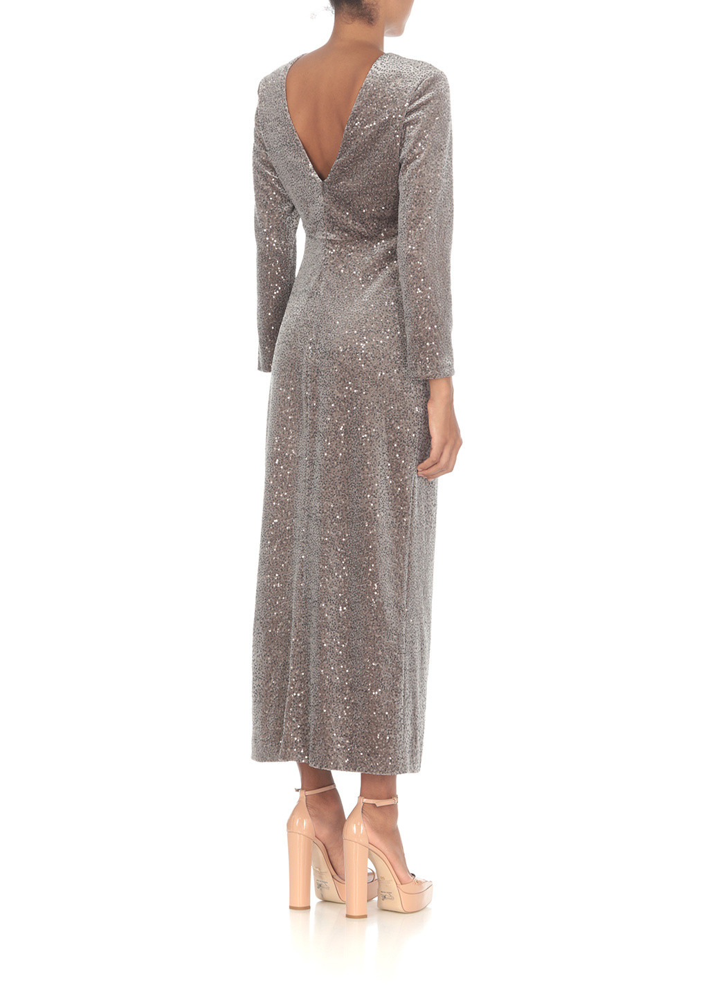 Peserico Sequin-embellished Velvet Midi Dress In Gray
