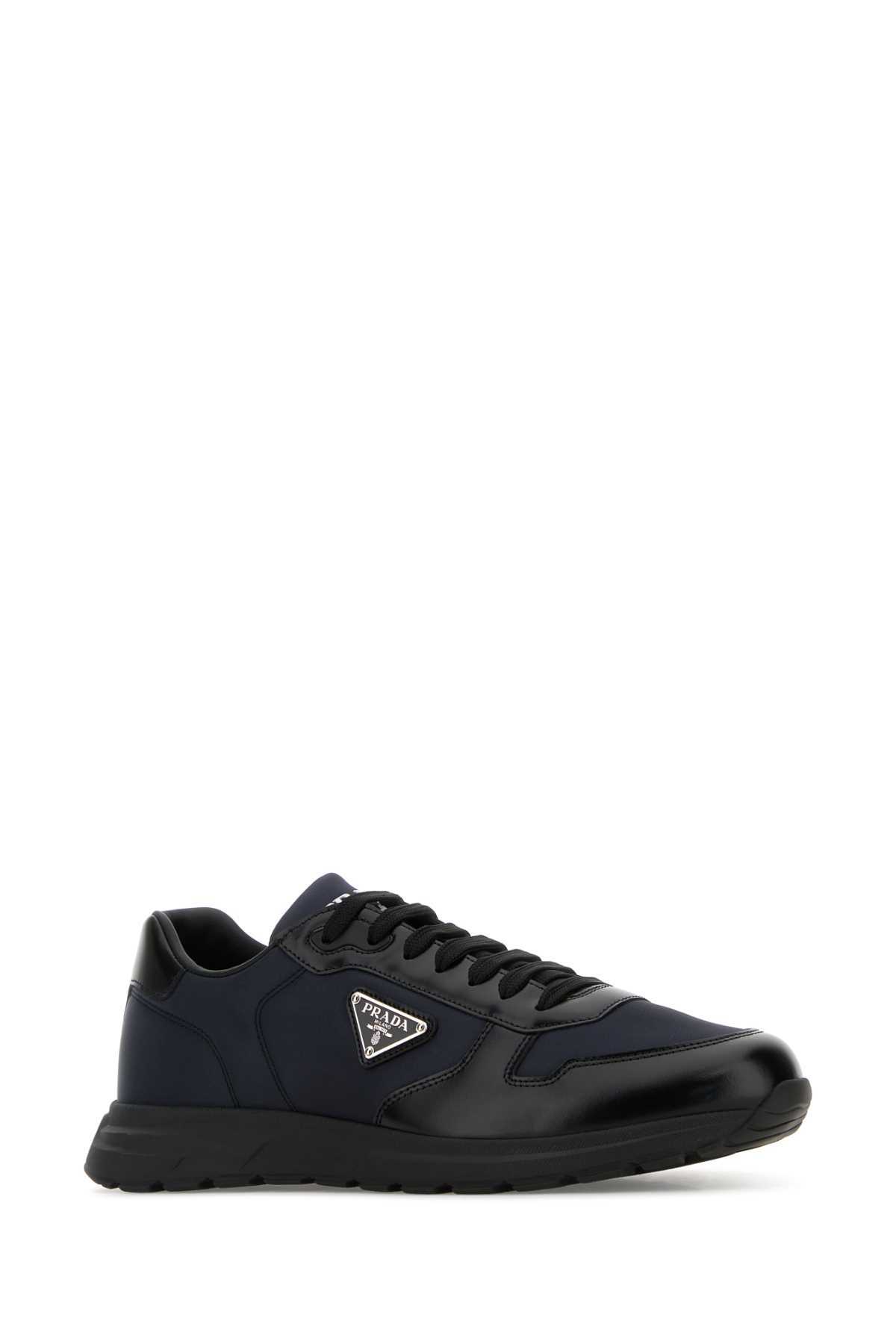 Prada Leather Sneakers With Embellished Inserts And Padded Ankle