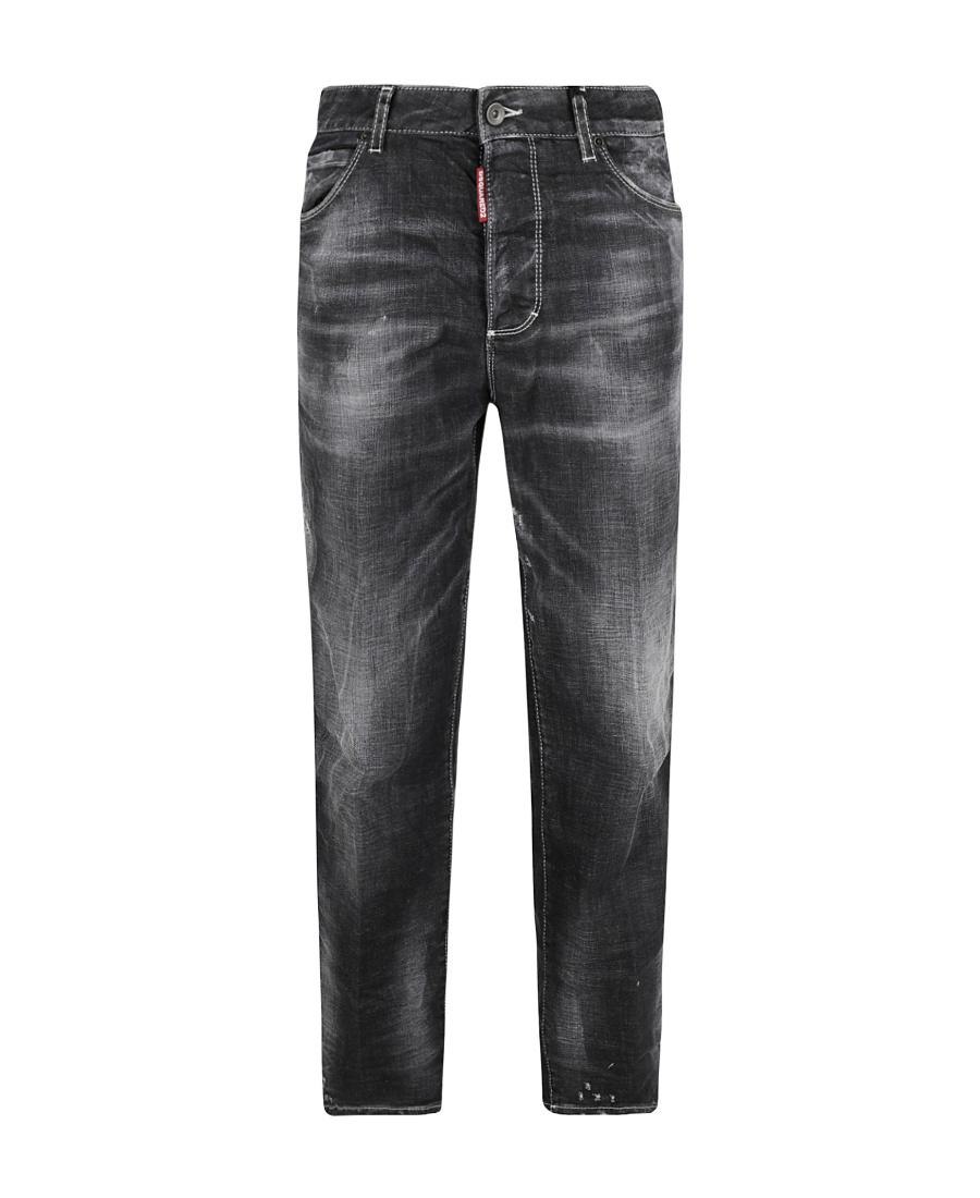 Dsquared2 Crease-effect Logo-patch Cropped Jeans In Black