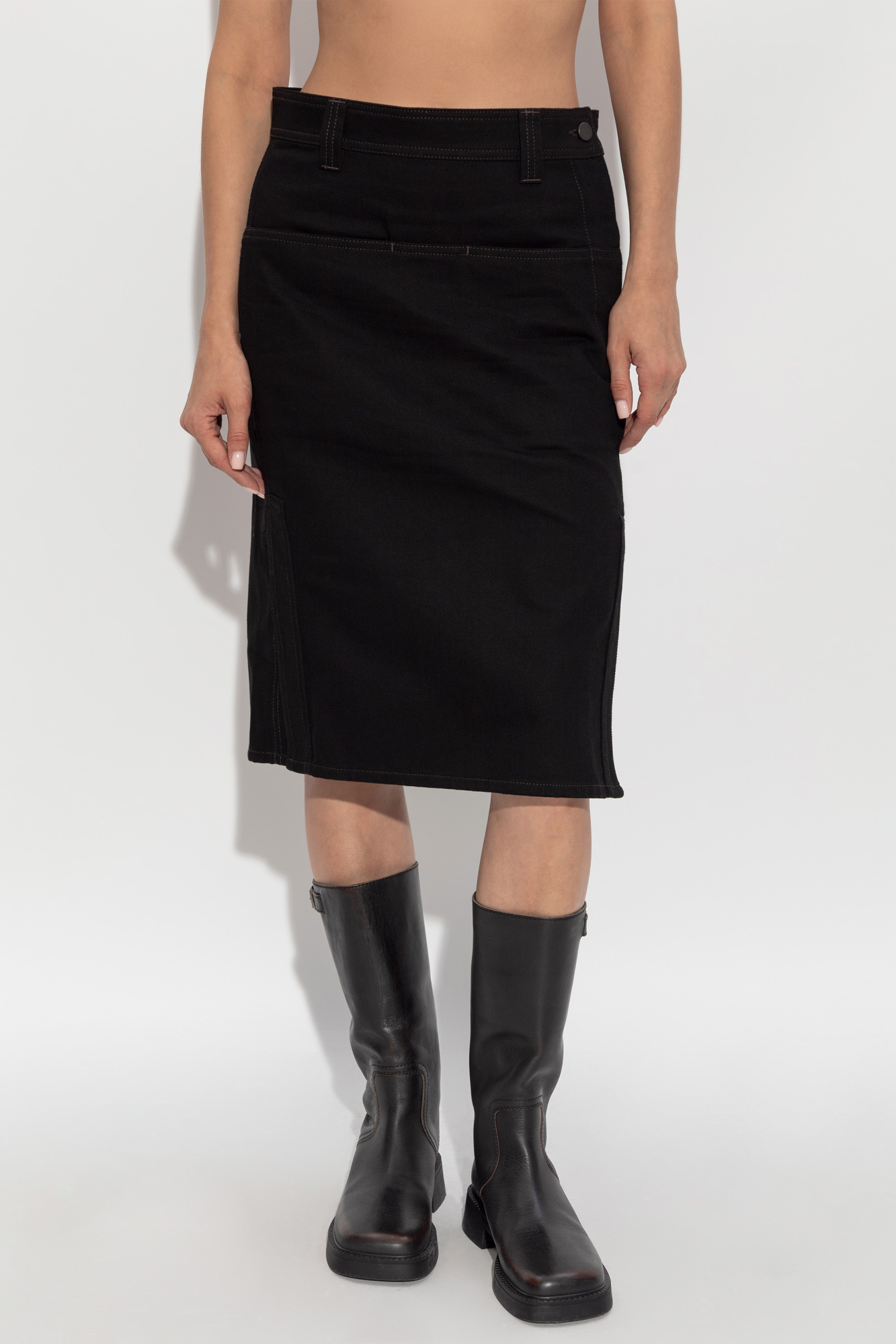 Lemaire Black Straight Denim Midi Skirt In Black