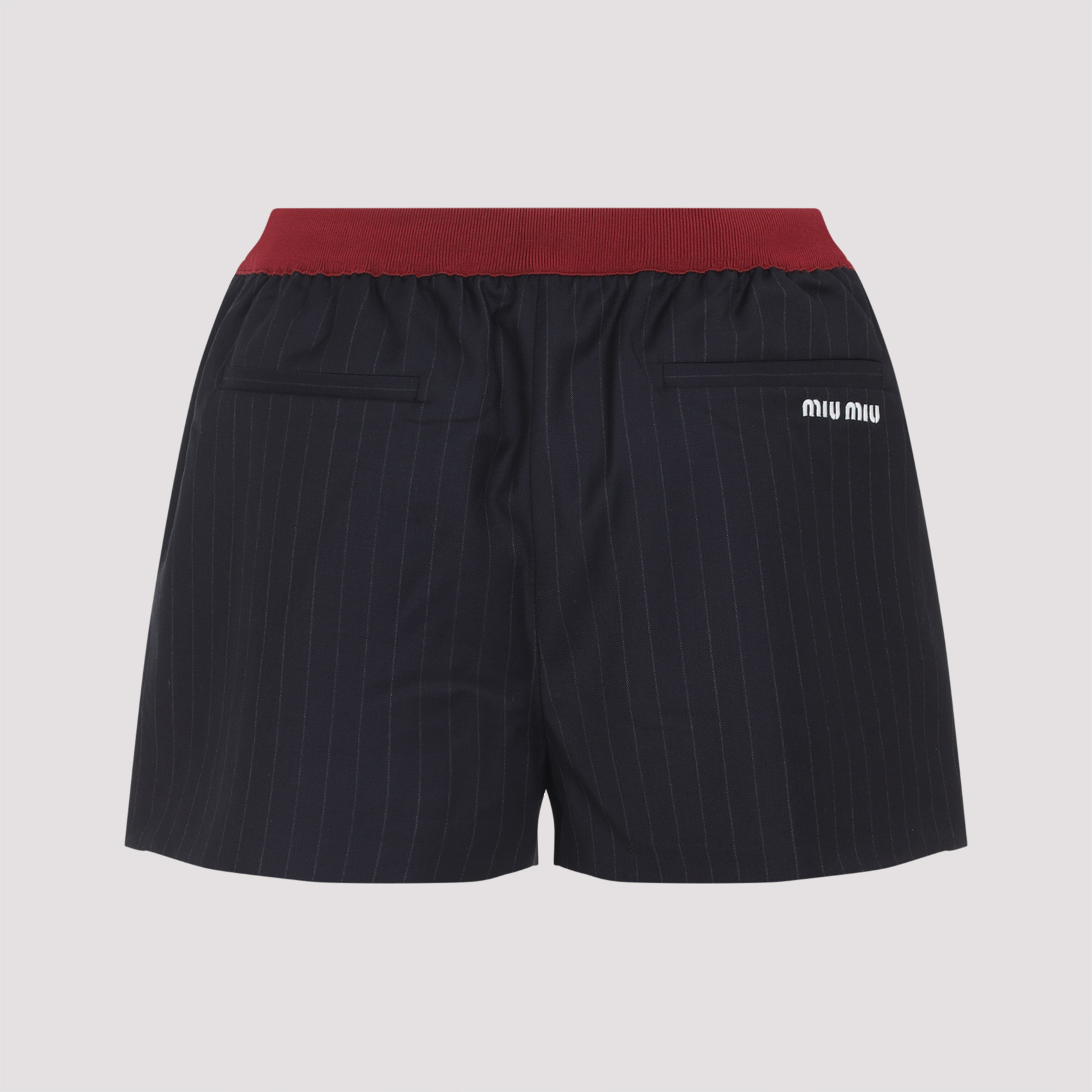 Miu Miu Virgin Wool Pinstriped Shorts In Black