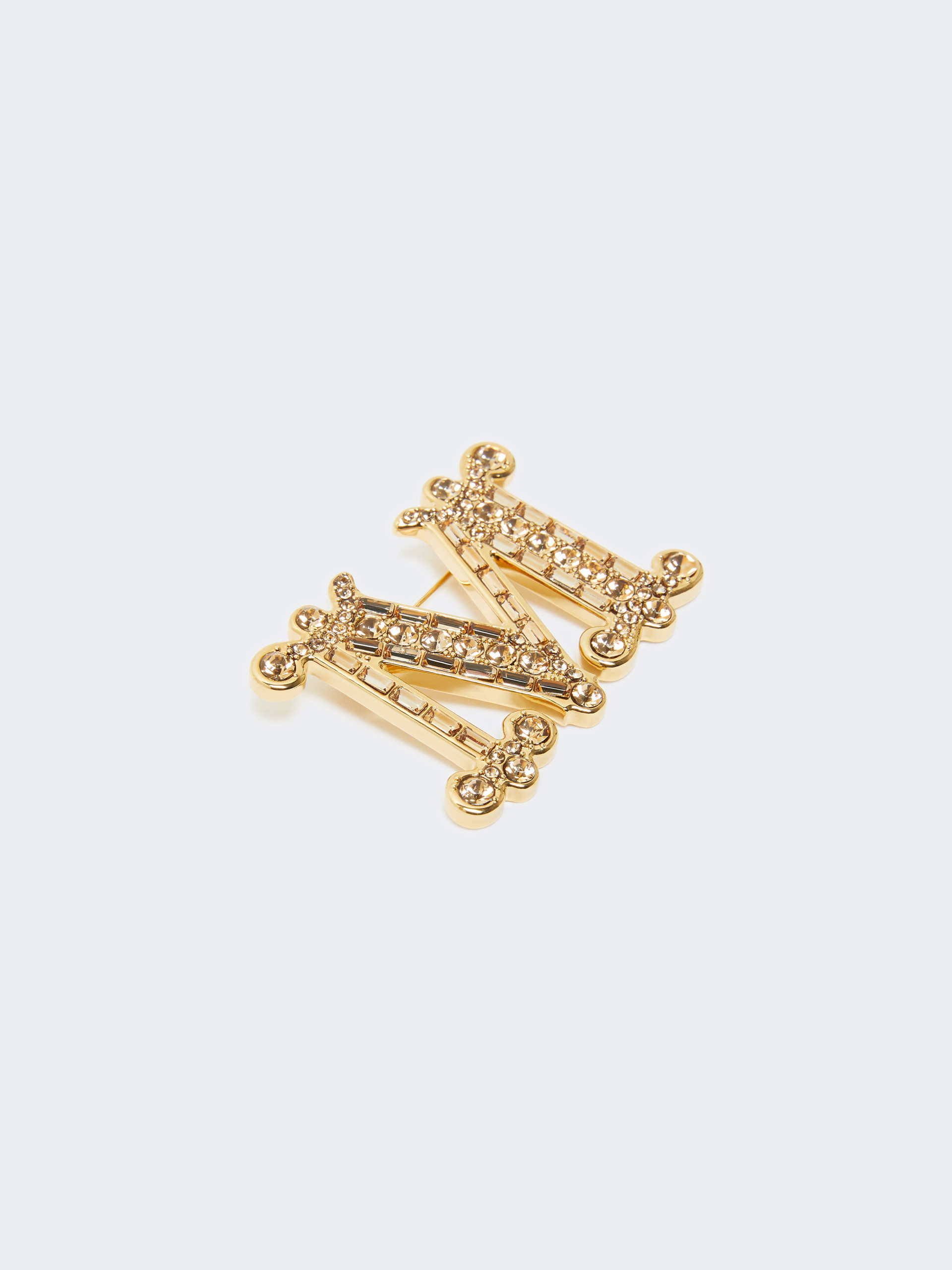 Max Mara Crystal-adorned Monogram Brooch In Yellow
