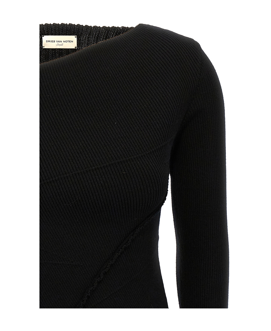 Shop Dries Van Noten Asymmetrical Knitted Pullover In Black