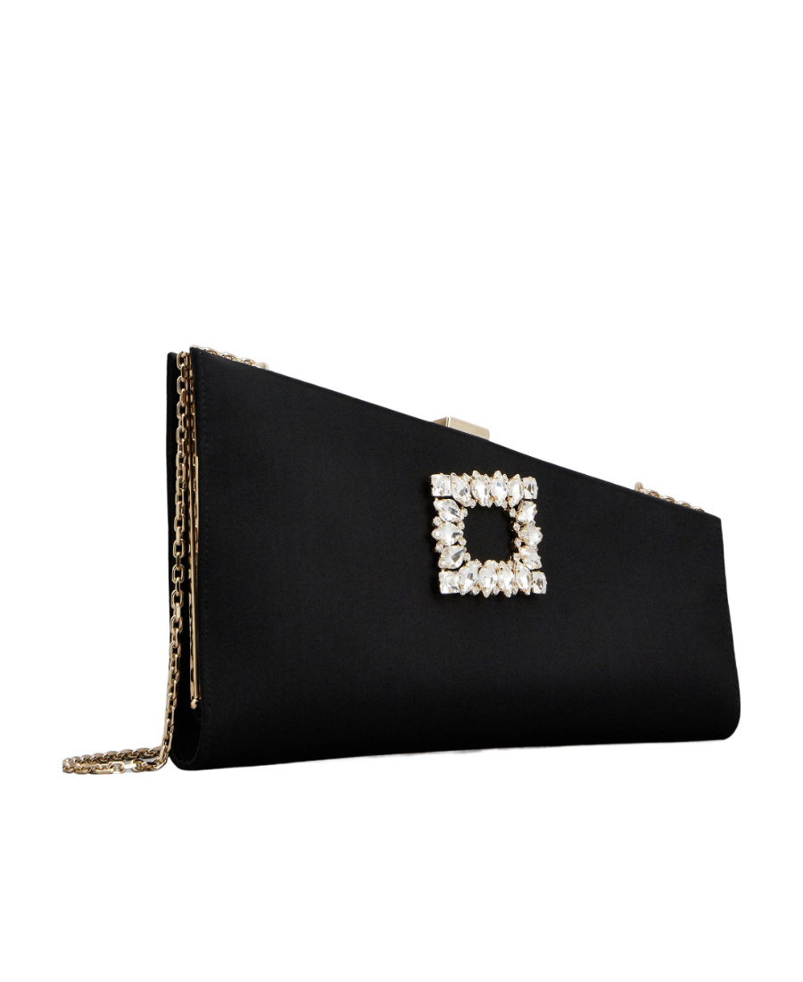 Roger Vivier Twinkle Asymmetrical Buckle Embellished Clutch Bag In Black
