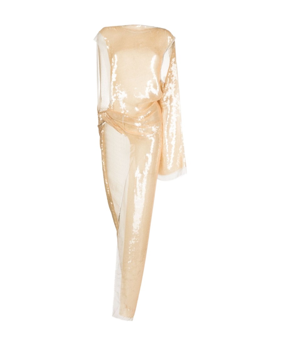 Rick Owens Asymmetric Sequinned Chiffon Maxi Dress In Nude