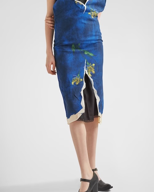 Prada Paper-based Printed Technical Fabric Dress In Blue