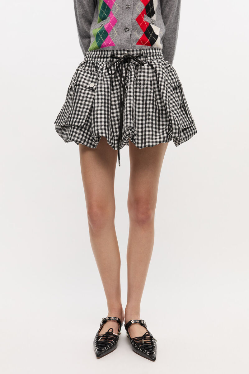 Ganni Vichy Pattern Balloon Miniskirt In Multi