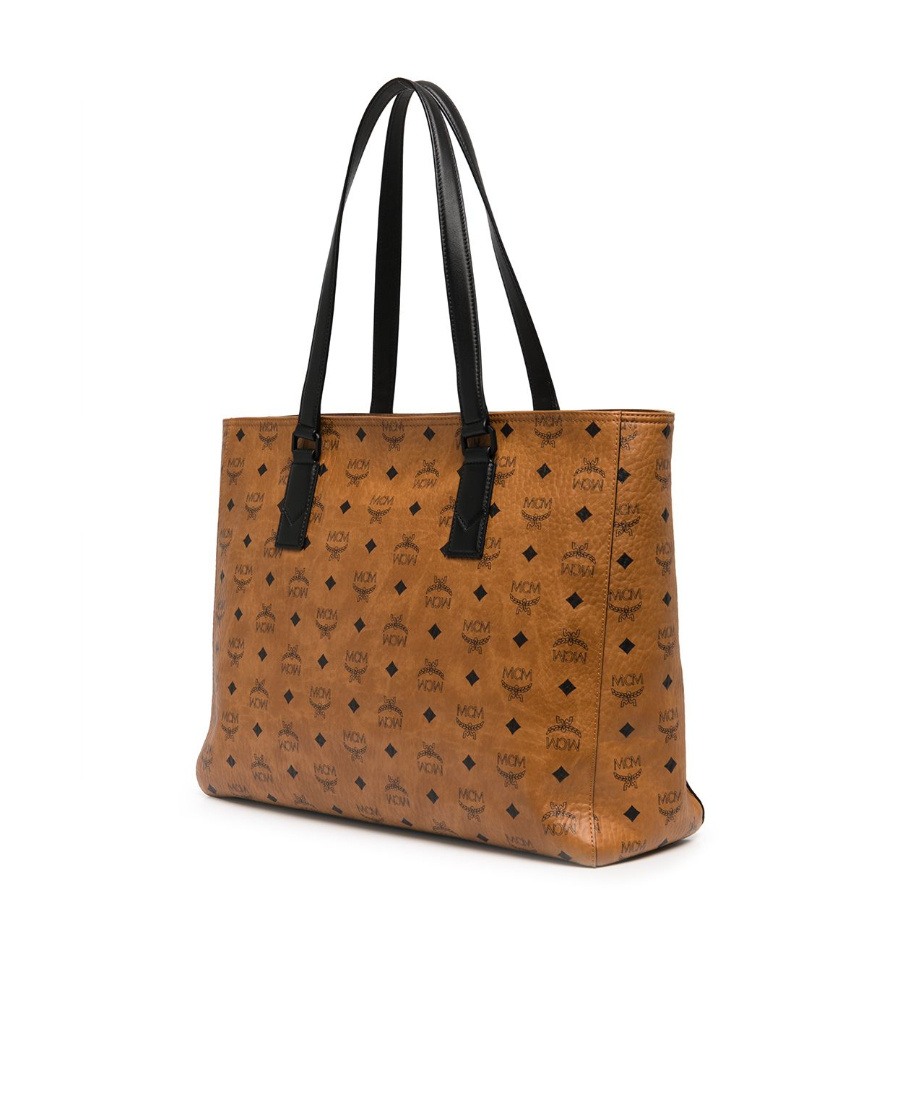 Mcm Logo Printed Handbag In Brown