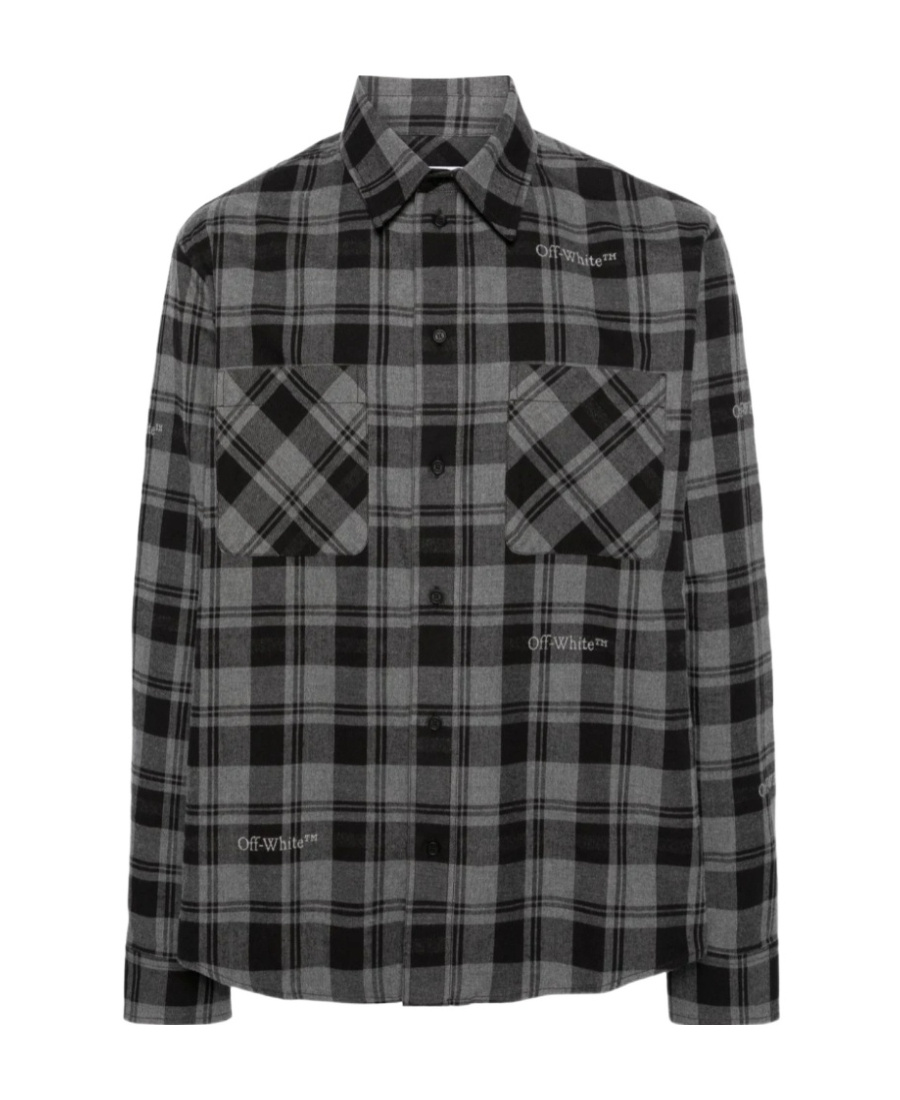 Off-white Plaid Pattern Button-down Collar Shirt In Black