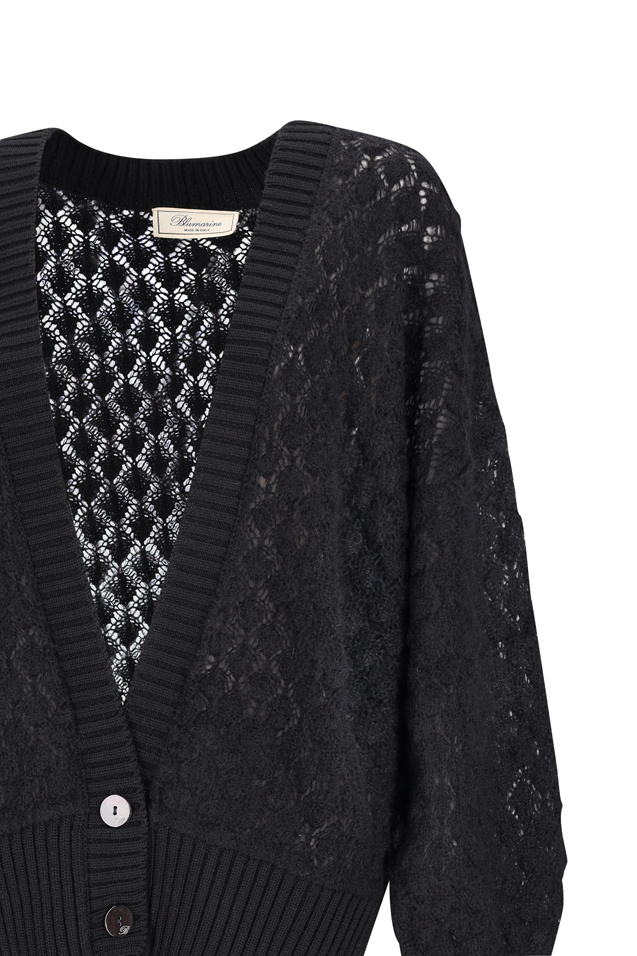 Blumarine Open-knit Buttoned Cardigan In Black