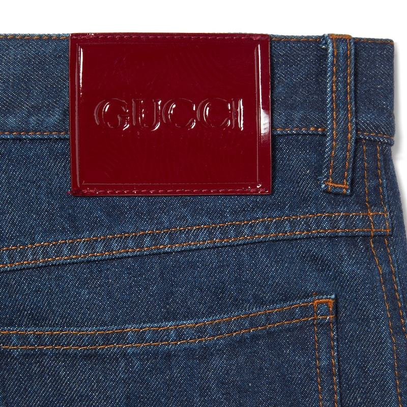 Gucci Denim Pant With Gg Embossed Detail In Blue