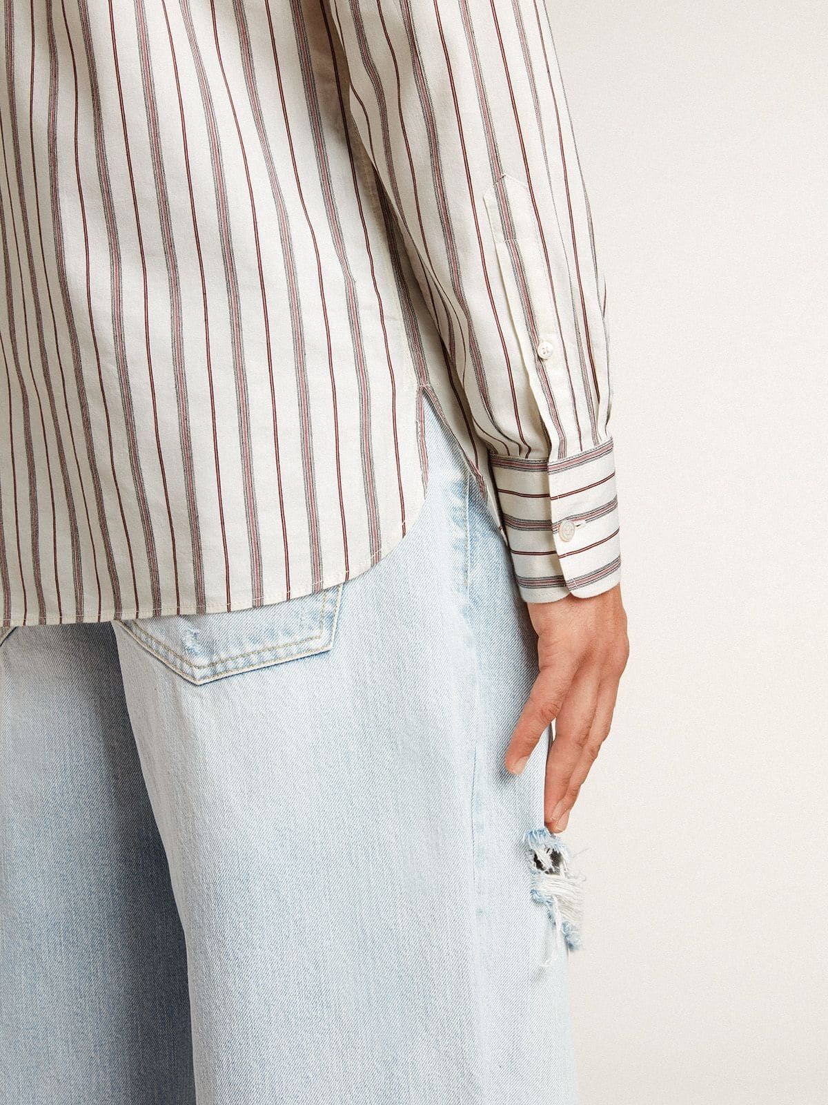 Golden Goose Striped Shirt In White
