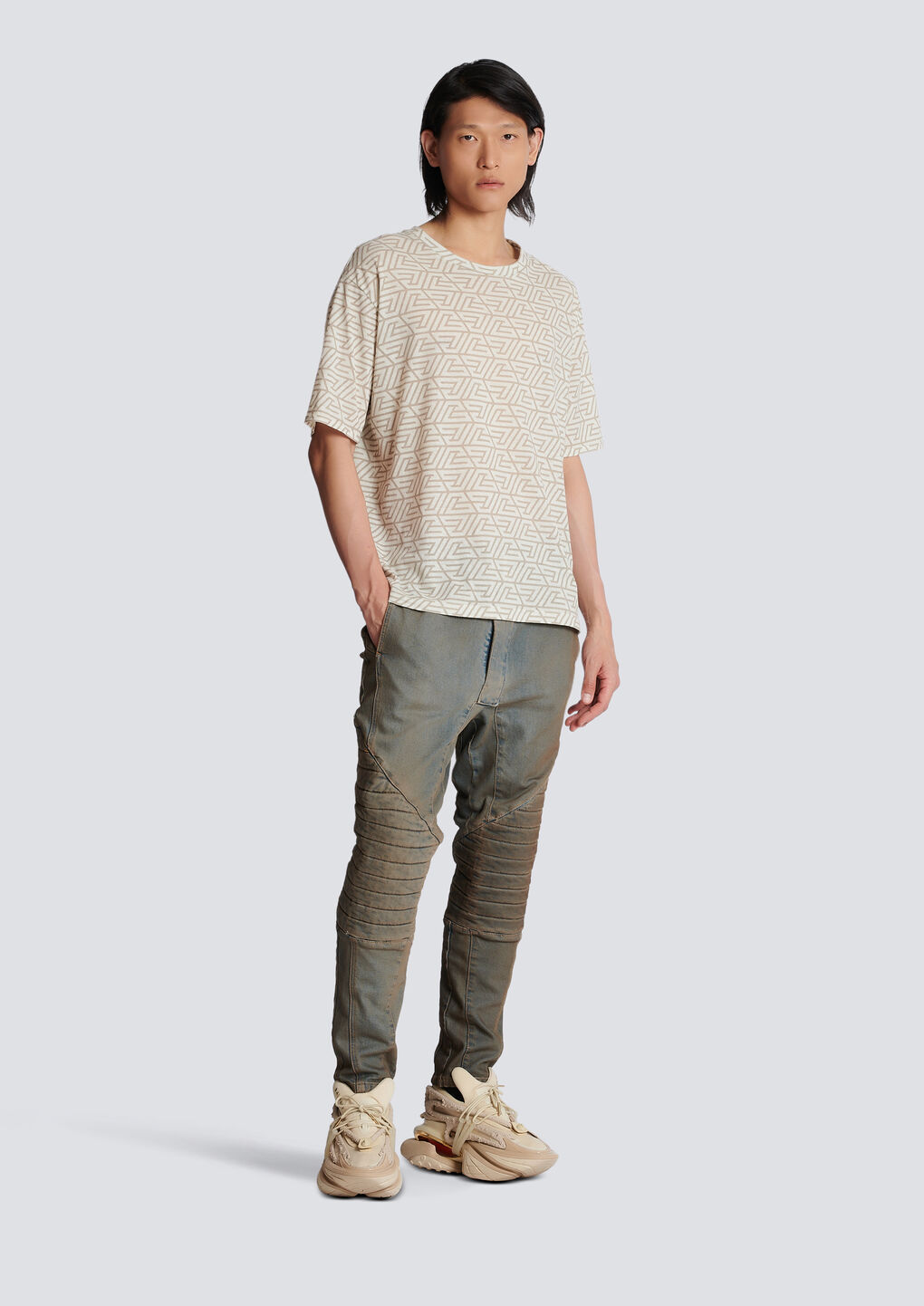 Balmain All-over Graphic-print T-shirt In White