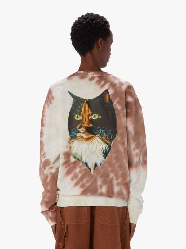 Jw Anderson Tie -dye Sweatshirt With Cat Print In Nude
