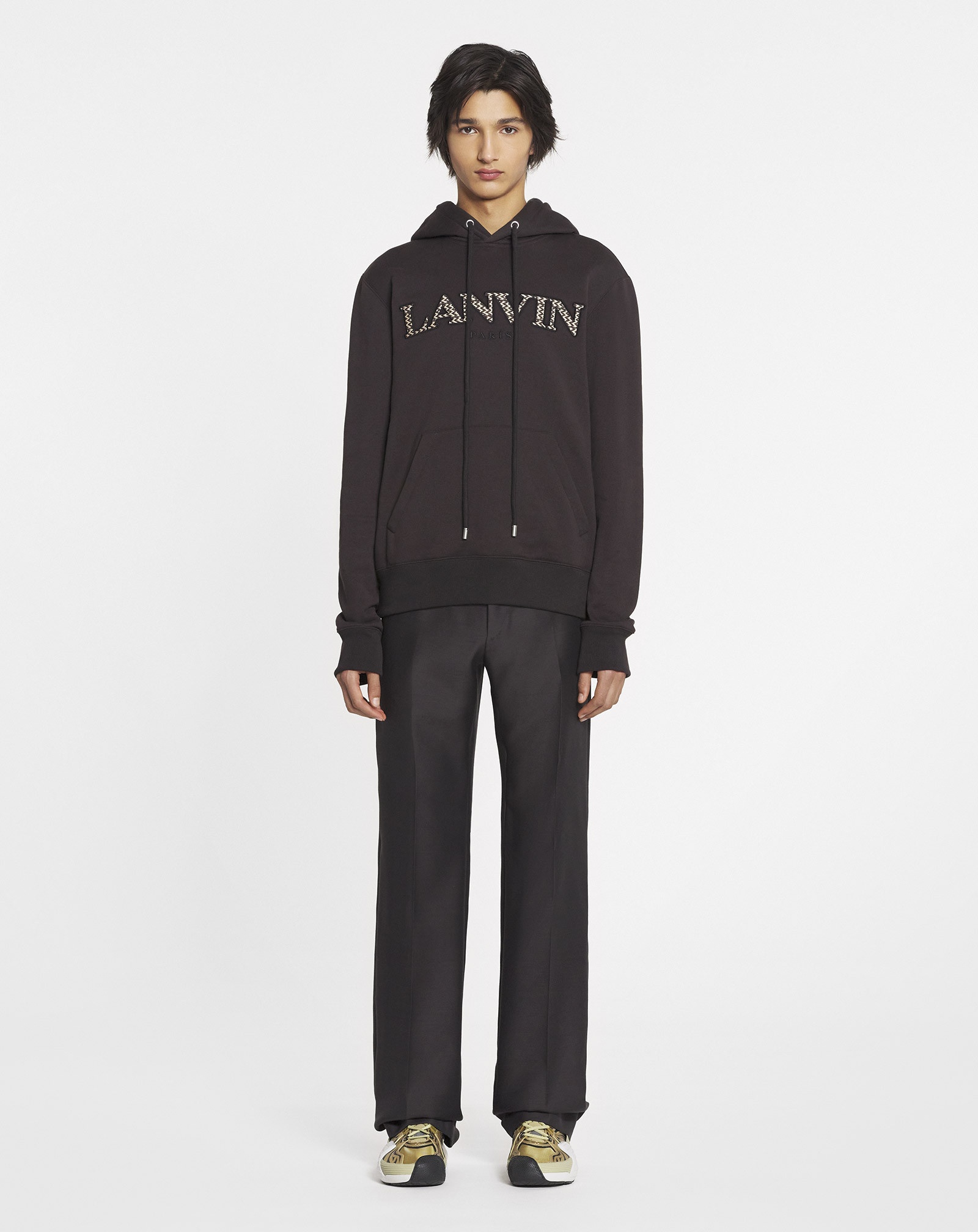 Lanvin Logo Embroidered Long-sleeved Hoodie In Black
