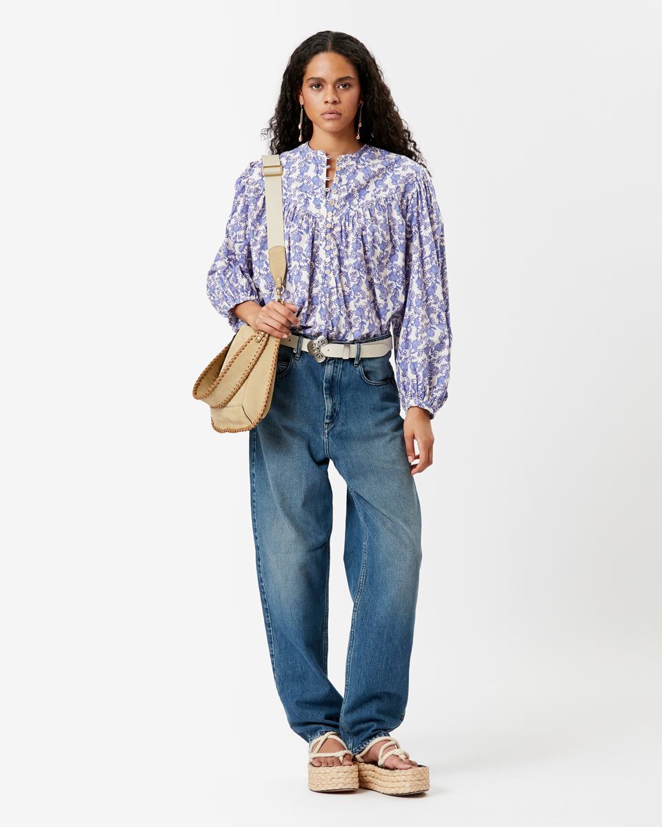 Shop Isabel Marant Étoile Salika Floral Printed Cotton Top In Blue