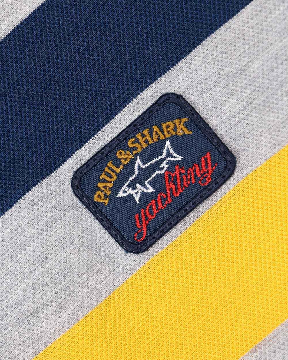 Shop Paul & Shark Striped Short-sleeved Polo Shirt In Gray