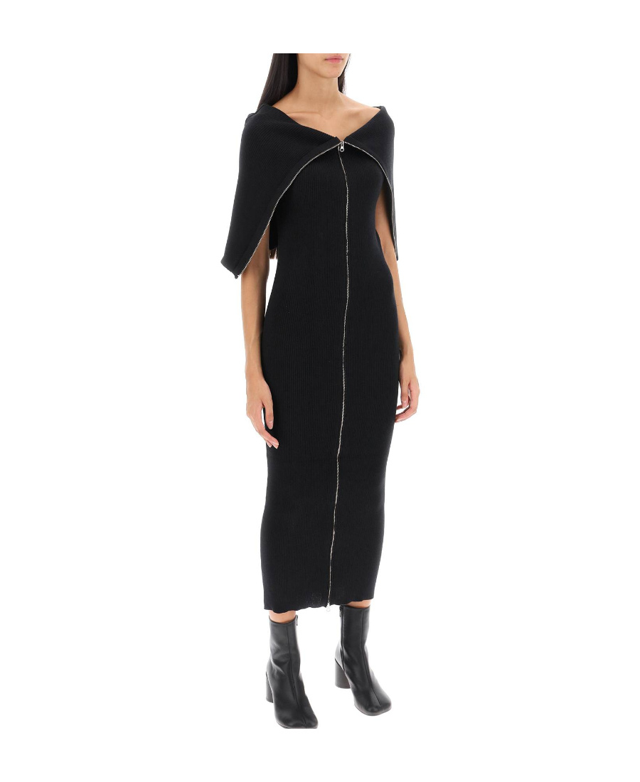 Shop Mm6 Maison Margiela Zip-up Ribbed-knit Midi Dress In Black