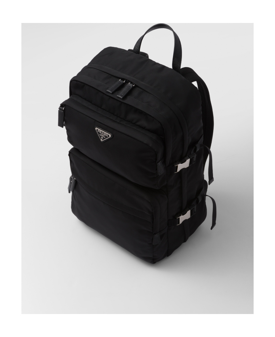 Prada Nylon Backpack With Top Handle And Front Zip In Black