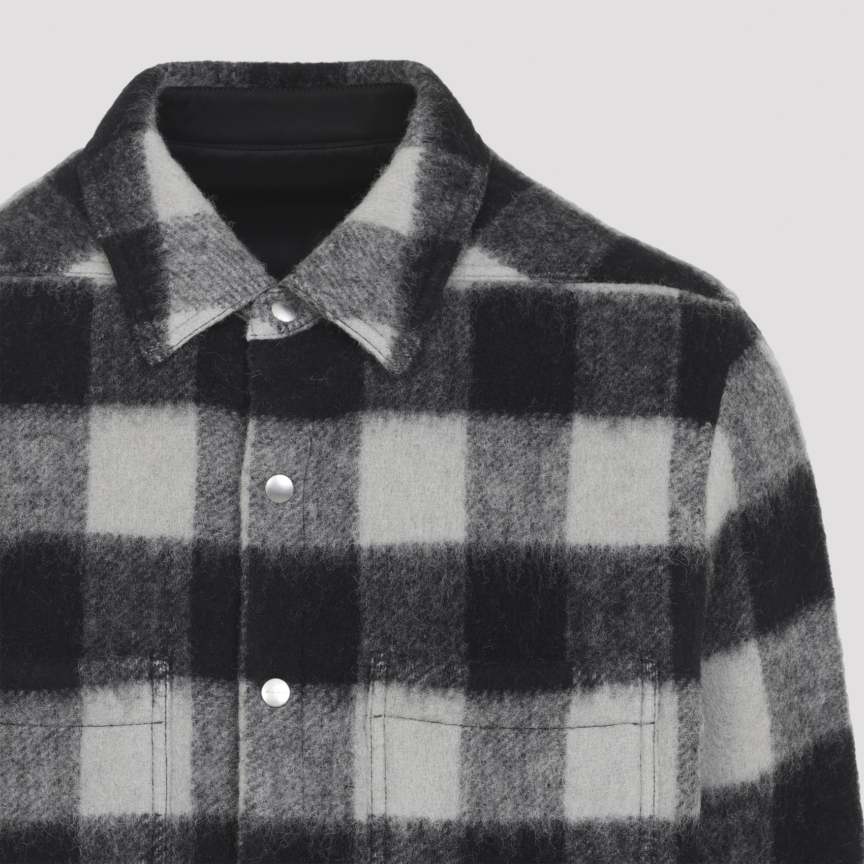 Rick Owens Checked Pattern Long Sleeve Outer Shirt In Gray