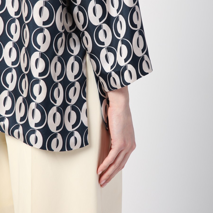 Max Mara Timeless Printed Reversible Long-sleeved Silk Shirt In White