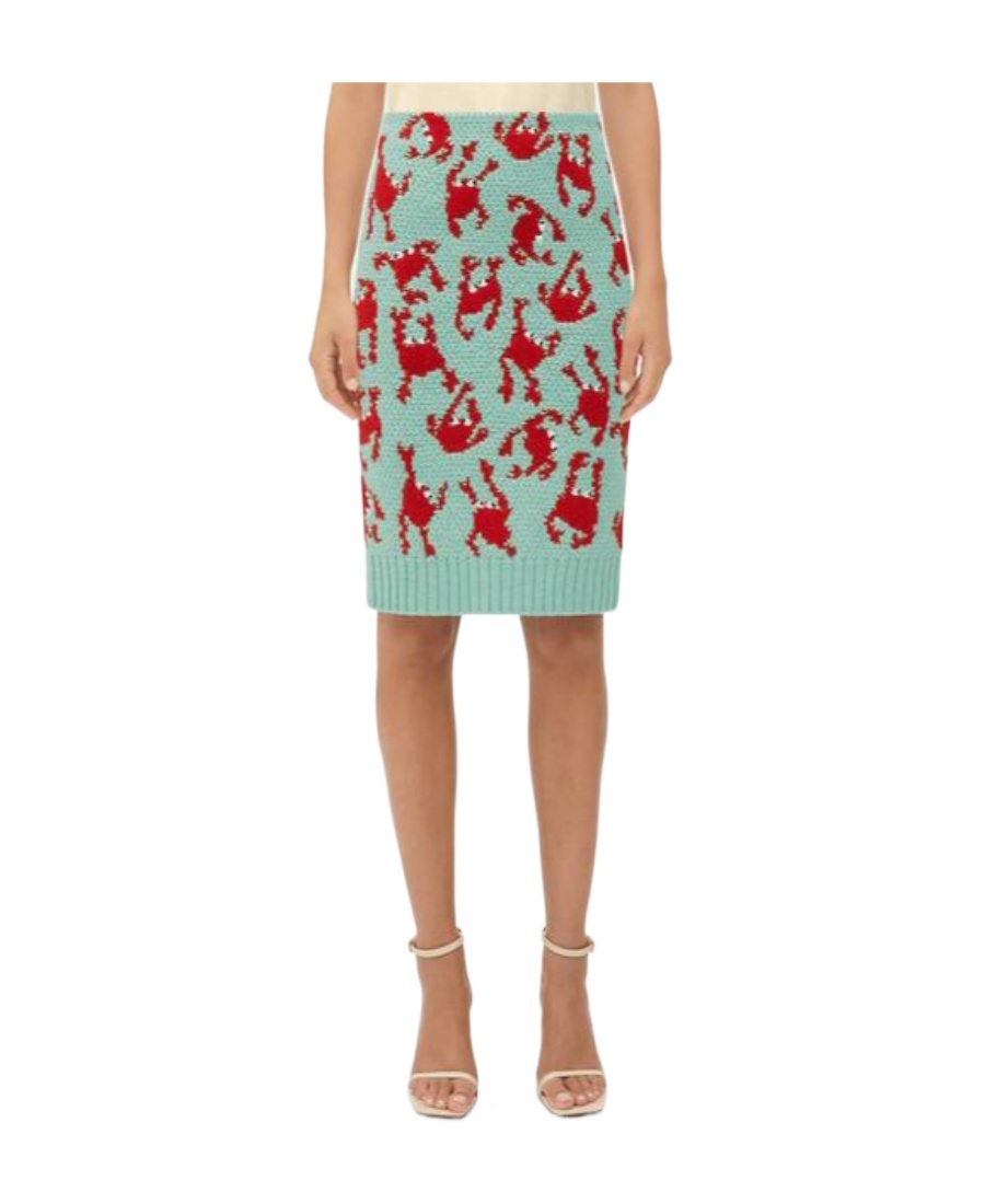 Bottega Veneta Jacquard Crab Wool Skirt In Green