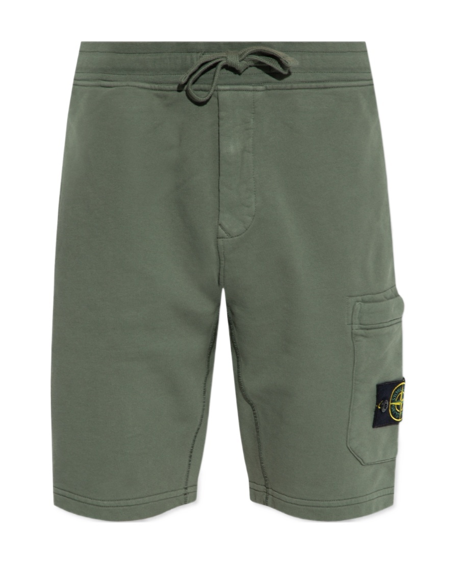 Stone Island Compass-appliqu� Cotton Shorts In Green